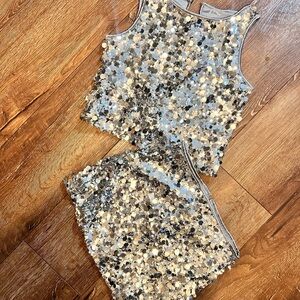 art class Silver Sequin Tank Top & Skirt Matching Set